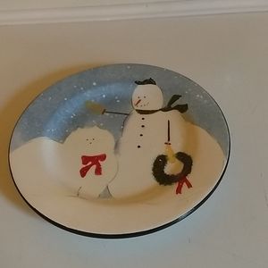 "snow family" plate snowman and snowcat Christmas